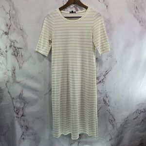 Roolee Dress Womens Small White Mustard Striped T Shirt Short Sleeve Midi